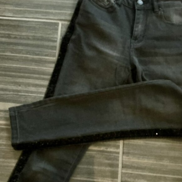 VeraModa black midrise slim Velvet tux stripe ankle jean size 26 - Picture 10 of 12
